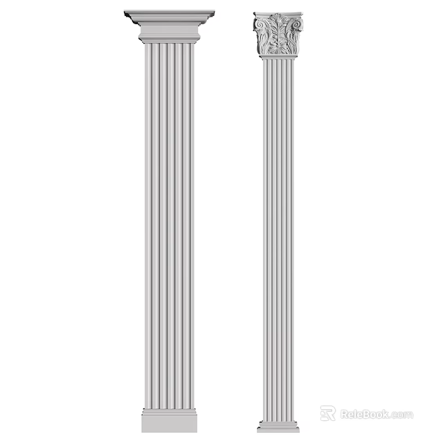 Classical Fluted Architectural Components With Vertical Grooves And Decorative Capitals 3d model 