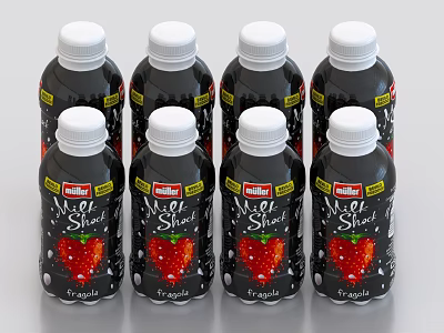 Eight Bottles Of Strawberry Flavored Beverages Displayed 3d model
