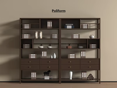 Brown Wooden Etagere with Multiple Shelves Books Vases and Decorative Items 3d model