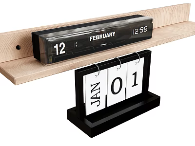 Dual Calendar Decorative Ornament Set Featuring Wooden Shelf Desktop Month Number 3d model