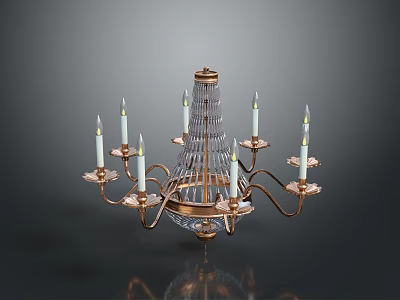 Elegant Vintage Lighting Fixture Set With Brass Frame Candle Shaped Bulbs And Transparent Glass Accents 3d model
