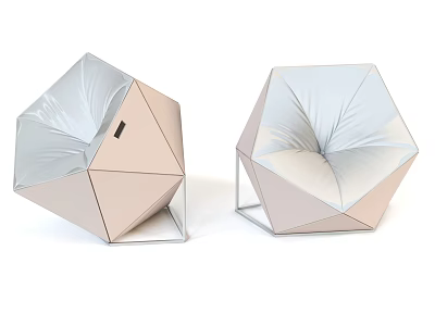 Stylish Modern Geometric Single Seater Sofa With Light Colored Fabric And Unique Shape 3d model