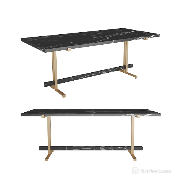 Modern Black Marble Top Dining Table With Gold Metal Legs Design 3d model 