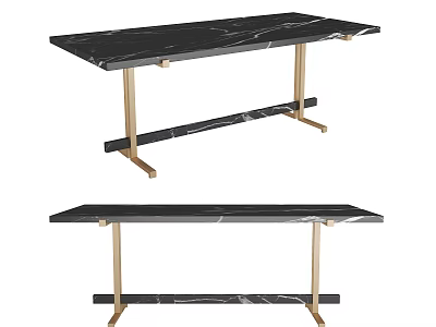 Modern Black Marble Top Dining Table With Gold Metal Legs Design 3d model