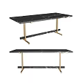 Modern Black Marble Top Dining Table With Gold Metal Legs Design