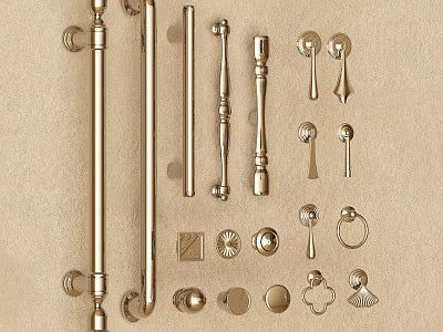 Golden Cabinet Handles And Furniture Pulls In Various Styles And Designs 3d model