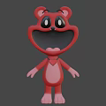 Cute Red Cartoon Bear 3D Model With Big Eyes Open Mouth And Heart Chest