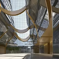 Modern Front Desk Reception Lobby With Glass Curved Structures And Elegant Lighting Design