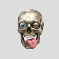Skull Decorative Ornament Set With Blue Winking Eye And Tongue Sticking Out For Home Decor