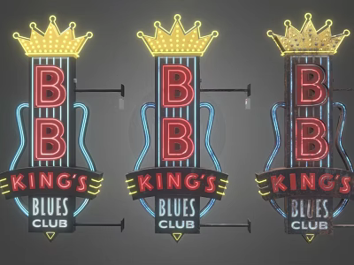 Three Neon Signs With Crowns And BB Kings Blues Club 3d model Three Neon Signs With Crowns And BB Kings Blues Club 3d model