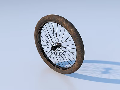 Tilted Bicycle Wheel With Spokes And Shadow On Light Blue Background 3d model