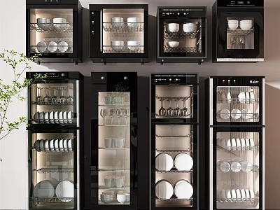 Kitchen Appliances Multiple Black Glass Door Disinfectors Storing Plates And Cups 3d model