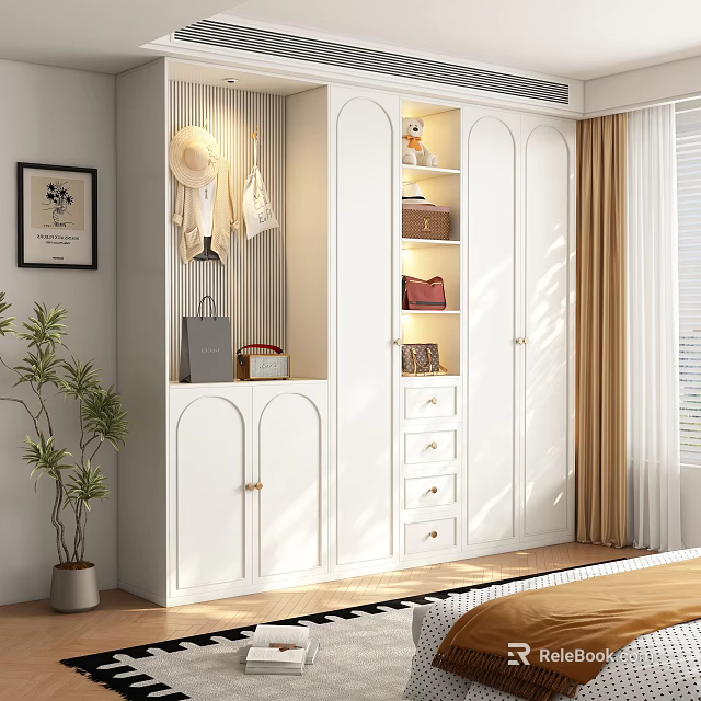 Modern White Wardrobe With Cabinet Doors Drawers Hanging Area Hat And Bag Storage Interior Decor 3d model 