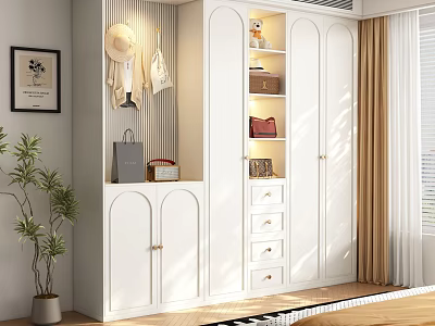 Modern White Wardrobe With Cabinet Doors Drawers Hanging Area Hat And Bag Storage Interior Decor 3d model
