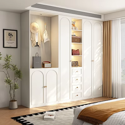 Modern White Wardrobe With Cabinet Doors Drawers Hanging Area Hat And Bag Storage Interior Decor 3d model