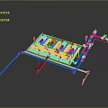 Industrial System With Blue Components Piping Framework And Valves
