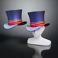 Two Blue Top Hats With Red Ribbon On White Mannequin Head In Dark Background