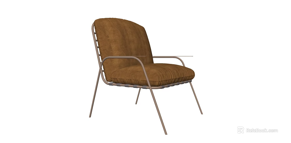Modern Brown Accent Chair With Padded Seat And Metal Frame Design 3d model 