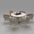 Modern Round Dining Table Set With Marble Top And Upholstered Chairs 3d model