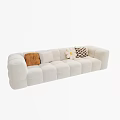 Modern Large White Corduroy Sofa With Brown Floral And Patterned Pillows 3d model