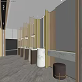Public Restroom Modern Interior Design With Marble Washbasins Wooden Partitions And Mirror Walls