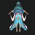 Fantasy Woman In Elaborate Outfit With Green Long Hair And Golden Accents