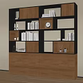 Modern Wooden Bookcase With Black Frame Shelves Books Decorations And Drawers