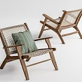 Stylish Outdoor Chairs With Wooden Frame Woven Design And Green Striped Cushion