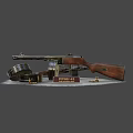 Vintage PPSh 41 Submachine Gun Display With Wooden Stock Drum Magazine Branded Sign And Bullets