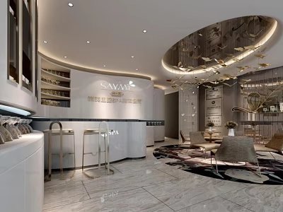 Elegant Beauty Hair Salon Interior Design With Reception Area Styling Chairs And Modern Lighting 3d model