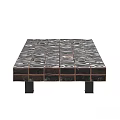 Modern Dining Table With Patchwork Textured Surface And Black Metal Legs