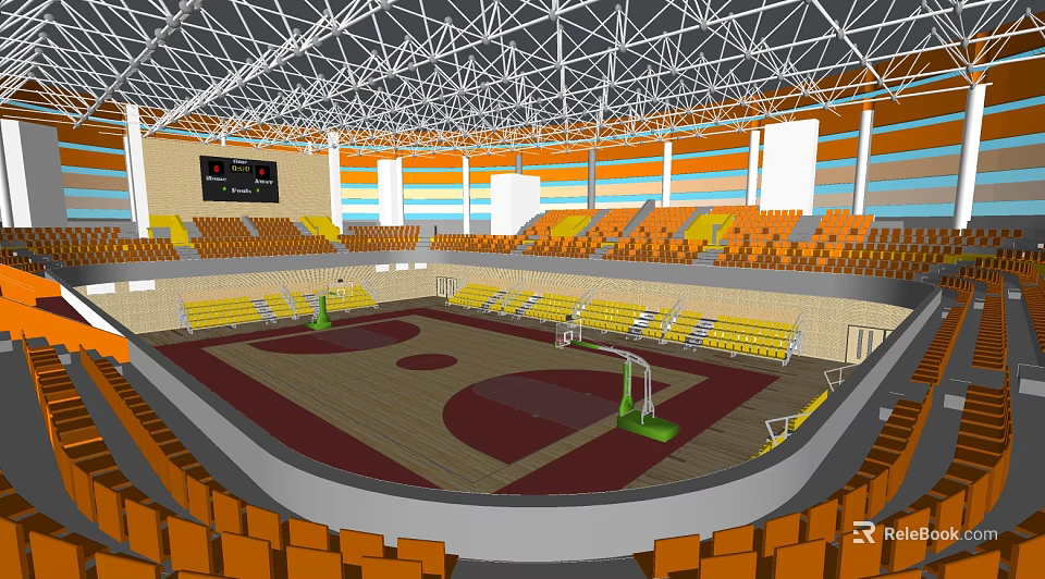 Gymnasium Interior With Basketball Court Wooden Floor And Seats For Fitness Activities 3d model 