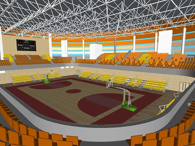 Gymnasium Interior With Basketball Court Wooden Floor And Seats For Fitness Activities 3d model
