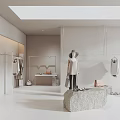 Modern Minimalist Clothing Store Interior With Hanging Clothes Mannequin And Display Stand