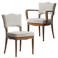 Modern Wooden Armchair And Side Chair With Light Gray Fabric Upholstery And Curved Legs