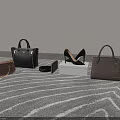 Enterprise Exhibition Hall Display Of Luxury Handbags High Heels And Accessories With Striped Carpet