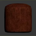 Stylish Red Round Textured Leather Pouf With Vertical Stitched Details For Living Room