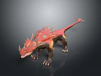 Red And Black Spiked Dinosaur 3D Model With Horns And Textured Skin 3d model