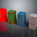Colorful Metal Chest of Drawers with Multiple Drawers on Dark Surface
