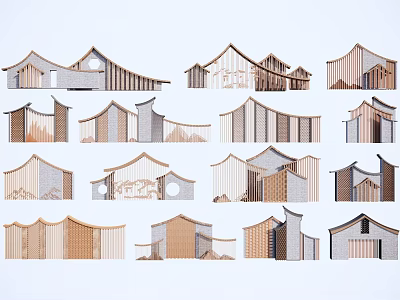 Wooden Feature Wall Designs With Various Geometric Shapes And Hollow Patterns 3d model