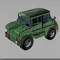 Green Toy Off Road Vehicle with Large Wheels Blue Windows Stripes and Vintage Model Design