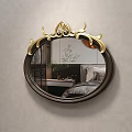 Elegant Oval Bedroom Mirror With Golden Decorative Frame Reflecting Bed And Pillows