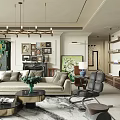 Elegant Modern Living Room Interior With Sofa Chandelier Decorative Paintings And Area Rug