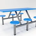 Blue Table And Chair Set With Metal Frame And Round Stools 3d model