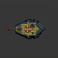 Cartoon Fishing Boat With Blue Red Hull Yellow Cabin Ladder And Life Rings