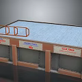 Commercial Building Model With Retail Shops Brown Walls Gray Roof And Orange Railings