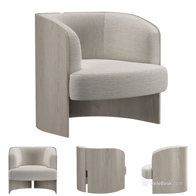 Modern Leisure Chair With Curved Armrest Upholstered Seat And Solid Wooden Frame 3d model 