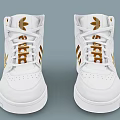 White High Top Shoes Featuring Gold Logo And Stripes For Stylish Athletic Wear