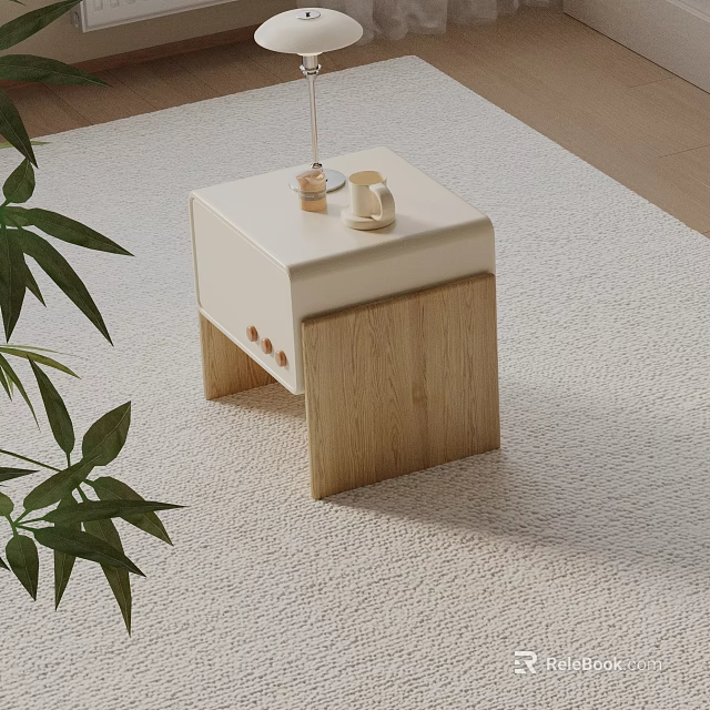 Sleek Modern Bedside Table With White Top Wooden Legs And Decorative Accents 3d model 