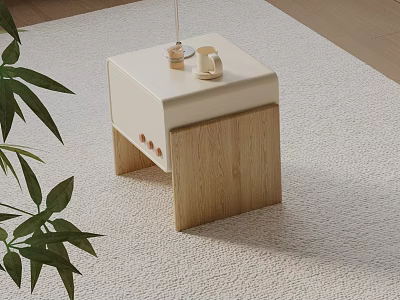 Sleek Modern Bedside Table With White Top Wooden Legs And Decorative Accents 3d model